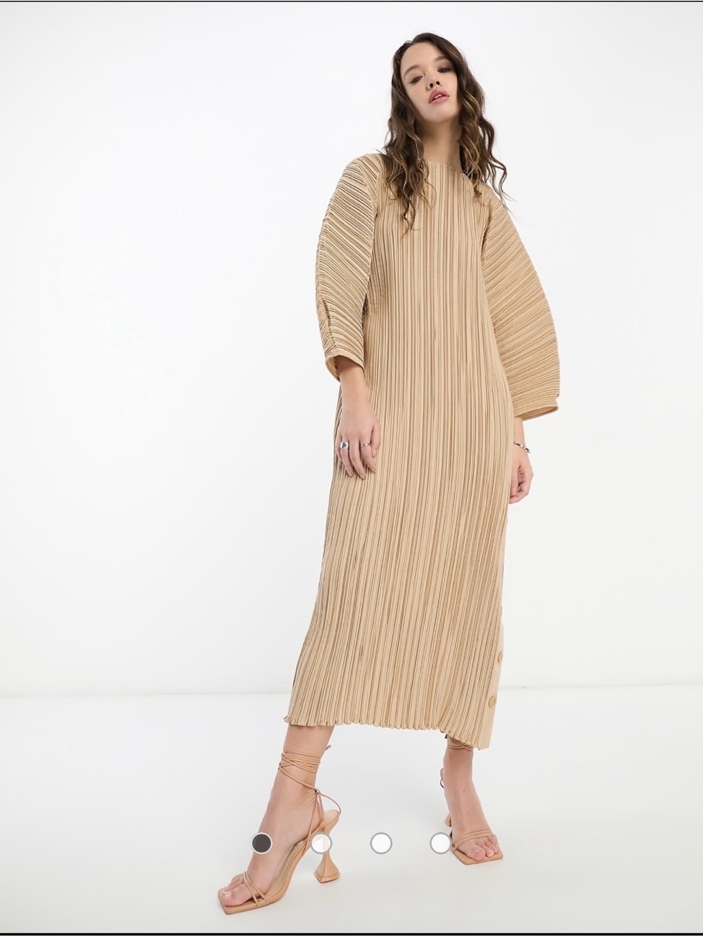 And Other Stories: NWT Pleated Beige Midi Dress - Textured Ribbed Design! CHIC